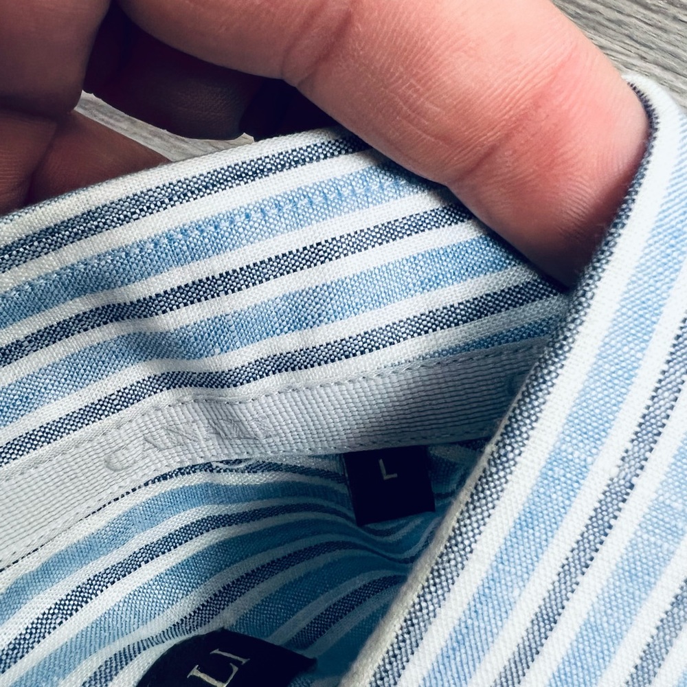 Canali Blue, White & Navy Stripe Linen Shirt L - Picture 4 of 5